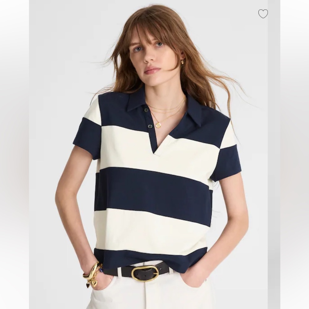 Madewell striped navy Pieced Boxy Polo Tee size M
